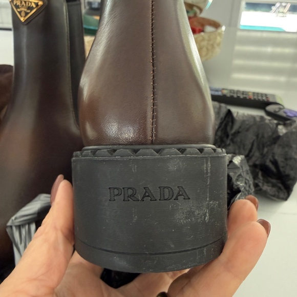 PRADA Chocolate Brown Brushed Leather Chelsea Ankle Boots Designer - Picture 12 of 12